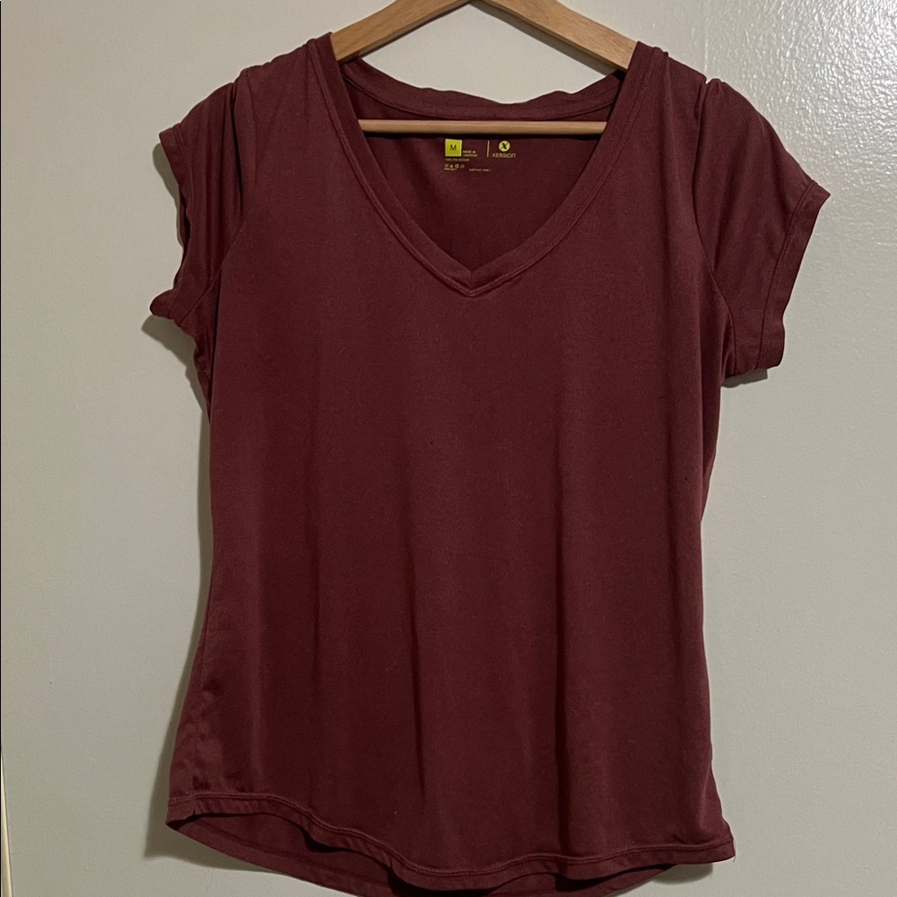 Xersion Women's Short Sleeve Burgundy V-Neck Tee